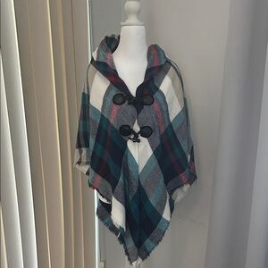 Mixit Multicolor Plaid Poncho with Toggle Details